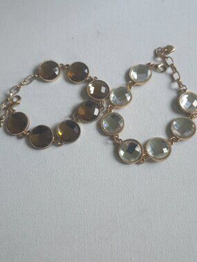 Vintage Faceted Crystal Glass Station Bracelet Lot Gold Tone Clear Amber Brown